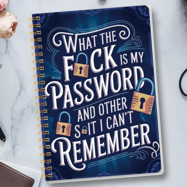 🔥Last Day 49% OFF - 📅Funny Password Notebook - Spiral Bound with Lock Icons & Funny Security Phrases✍️