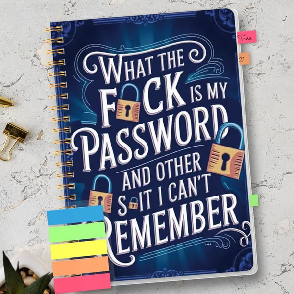 🔥Last Day 49% OFF - 📅Funny Password Notebook - Spiral Bound with Lock Icons & Funny Security Phrases✍️