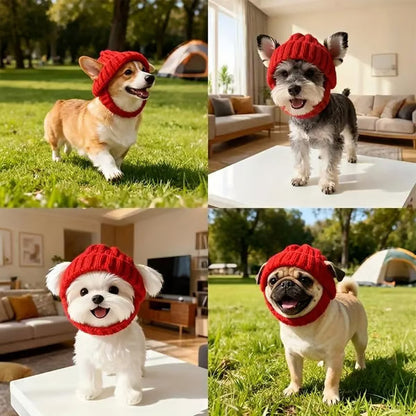 🔥LAST DAY 50% OFF - 🐾Red Wool Knit Dog Beanie with Ear Flaps – Warm Winter Hat