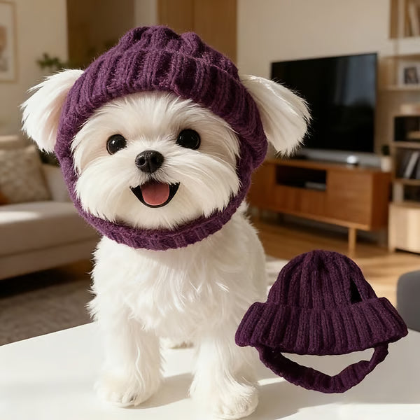 🔥LAST DAY 50% OFF - 🐾Red Wool Knit Dog Beanie with Ear Flaps – Warm Winter Hat
